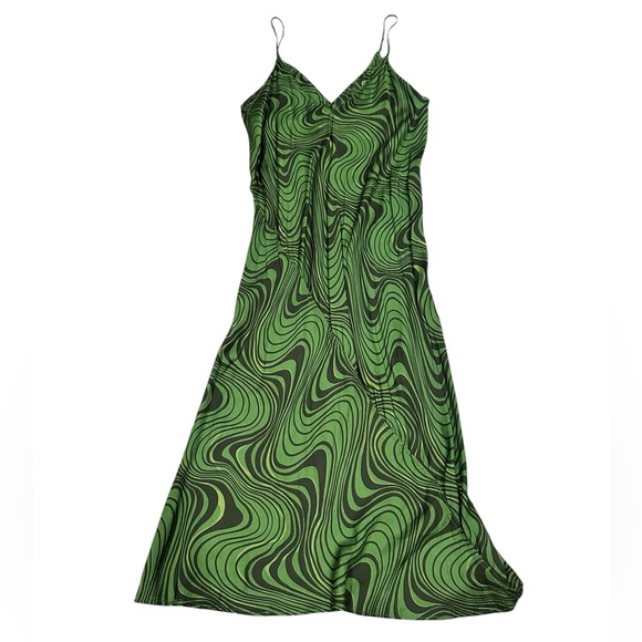 Zara Lara Psychedelic v-neck satin green Midi Slip Dress XL - Picture 6 of 13